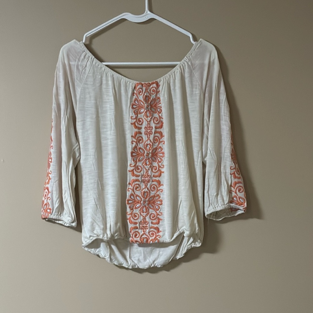 I.N.C International Concepts Women’s L Embroidered Long Sleeve Boho Shirt
